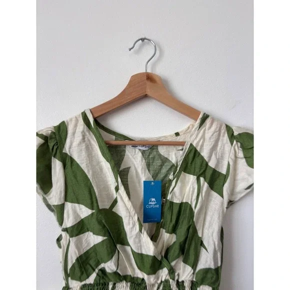 Cupshe Green & White Leaf Print Dress – Size Small – NWT - Picture 2 of 4